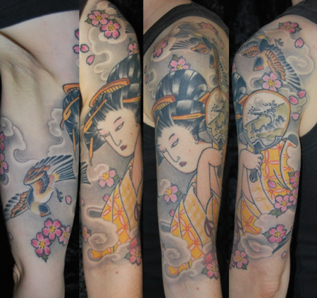 Tattoos - Japanese Swallow and Geisha Tattoo - 61631